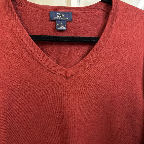 Brooks Brothers 346 Sweater Mens Size Medium M Wool Blend Red V-Neck Pullover - Picture 2 of 13